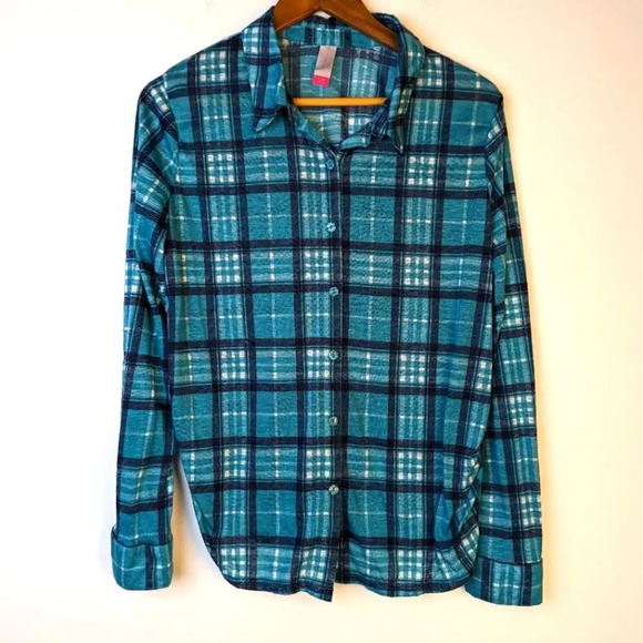 Blue Plaid Button Front Shirt - XL - Picture 1 of 3